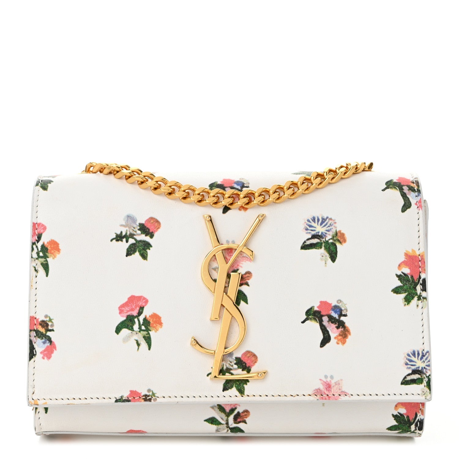 Calfskin Prairie Flower Printed Small Classic Monogram Kate Satchel White