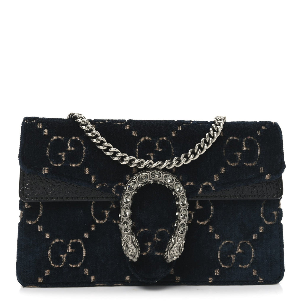 Velvet GG Monogram Super Mini Dionysus Shoulder Bag Blue Beige Black