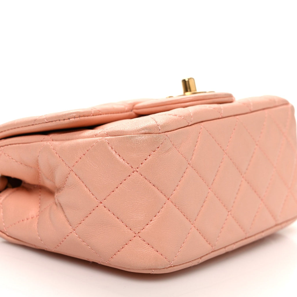 Lambskin Quilted Mini Pearl Crush Flap Light Orange