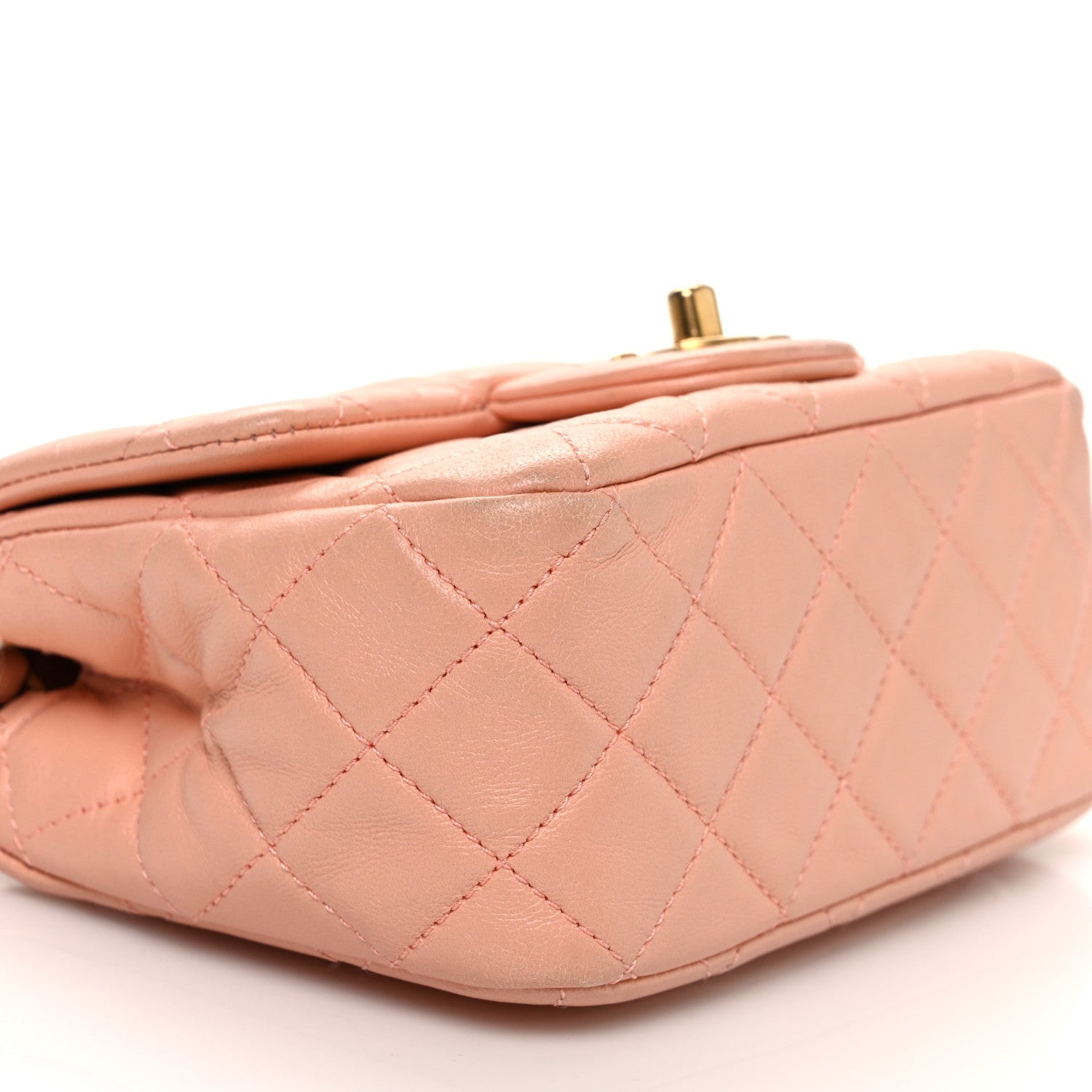 Lambskin Quilted Mini Pearl Crush Flap Light Orange