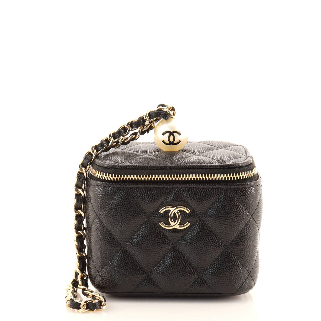 Classic Pearl Vanity Case with Chain Quilted Caviar Mini