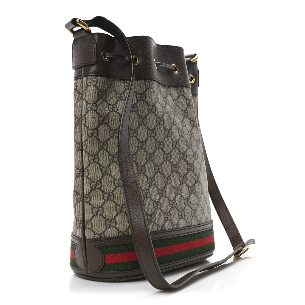 GG Supreme Monogram Web Ophidia Bucket Bag Brown
