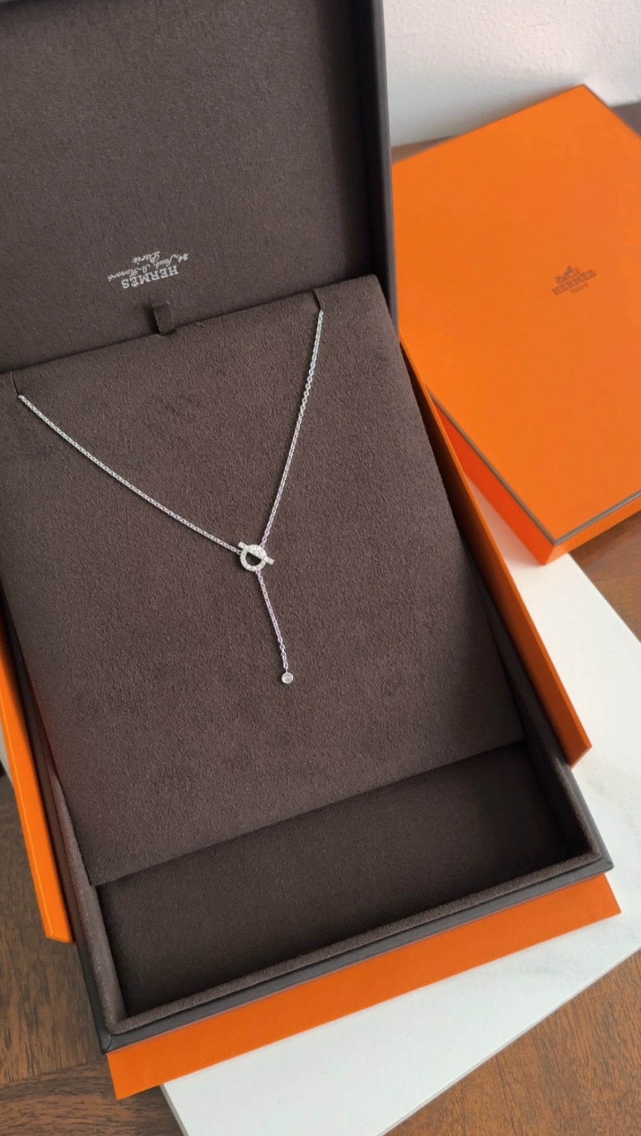 Hermes 18k White Gold Diamond Finesse Lariat Necklace