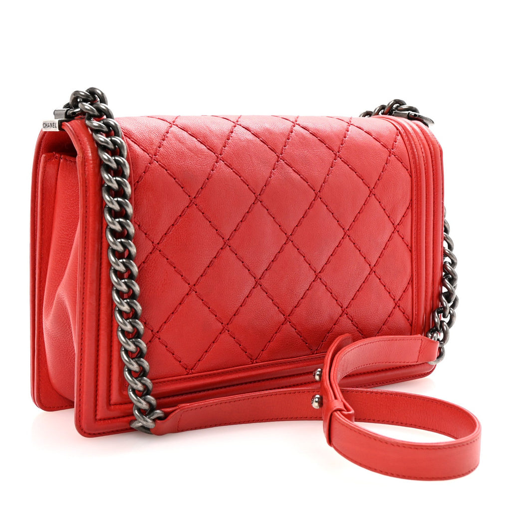 Calfskin Double Stitch New Medium Boy Flap Red