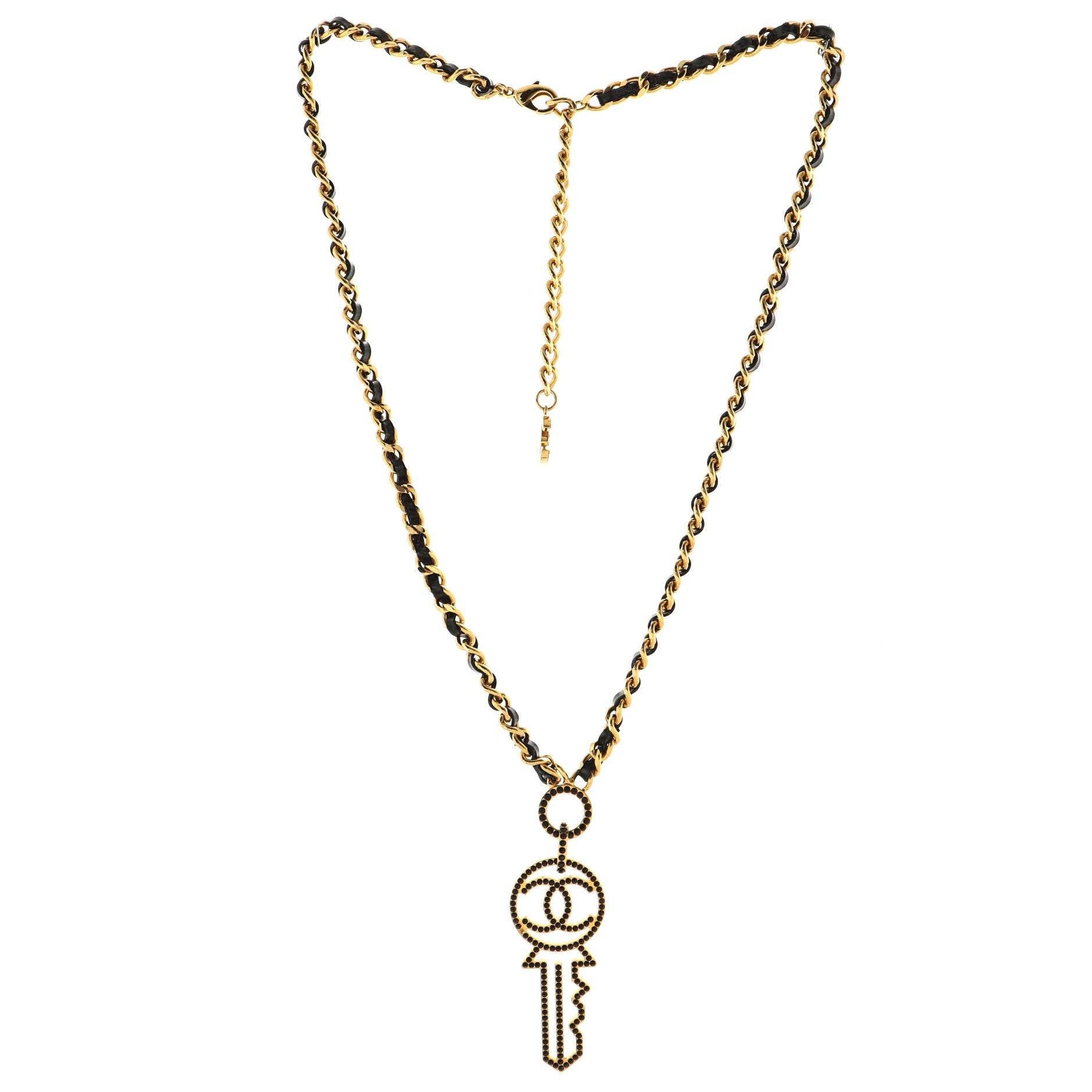Key Pendant Necklace Metal with Leather and Crystals