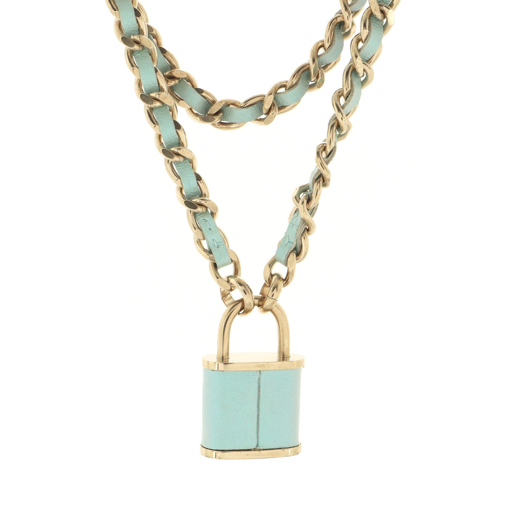 CC Padlock Double Strand Chain Necklace Metal and Lambskin