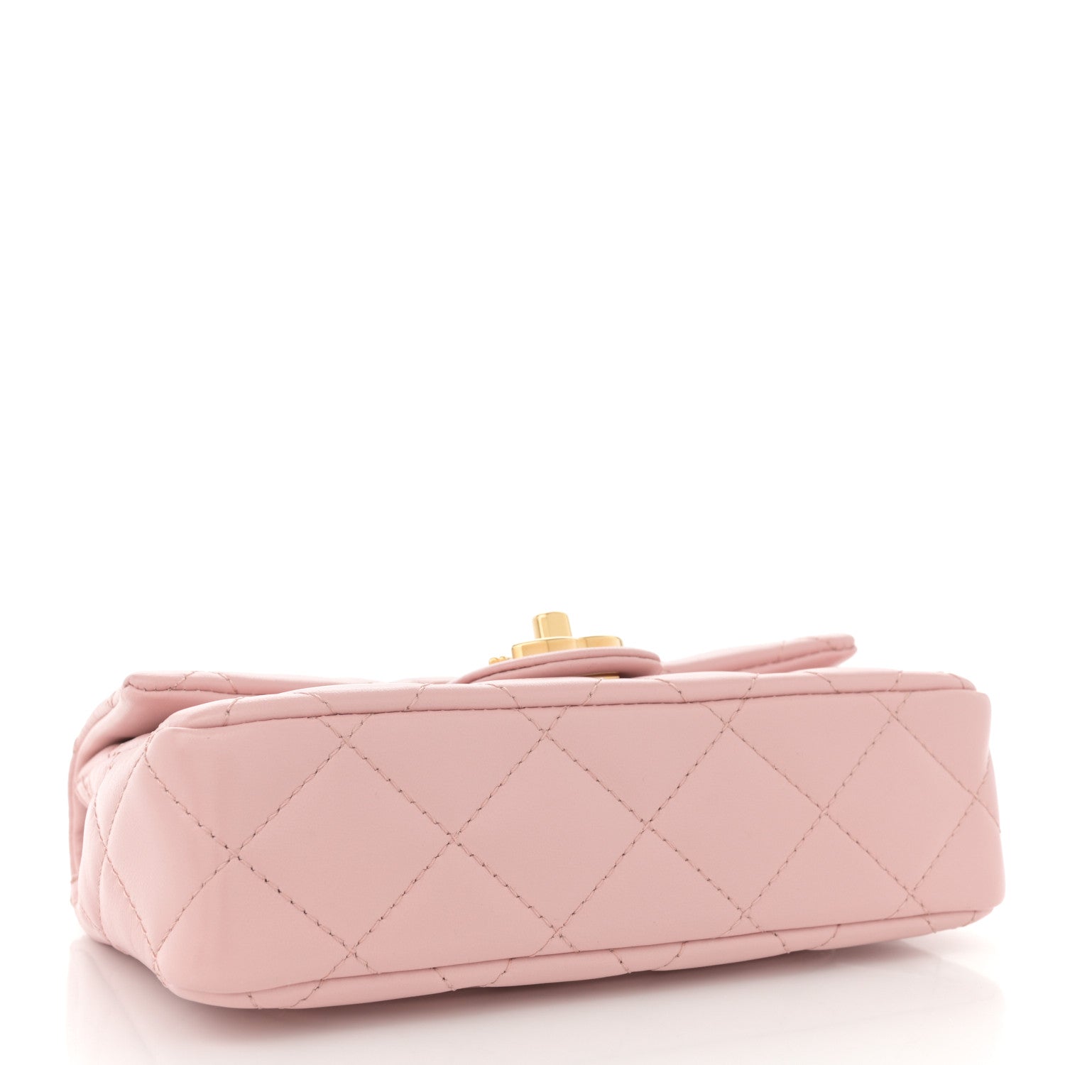 Shiny Lambskin Quilted Golden Links Top Handle Flap Light Pink