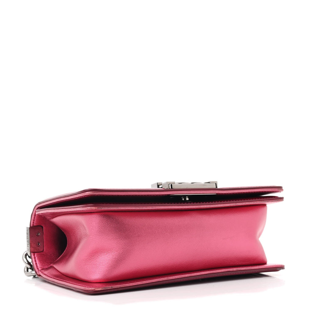 Metallic Patent Calfskin Quilted Small Boy Flap Pink