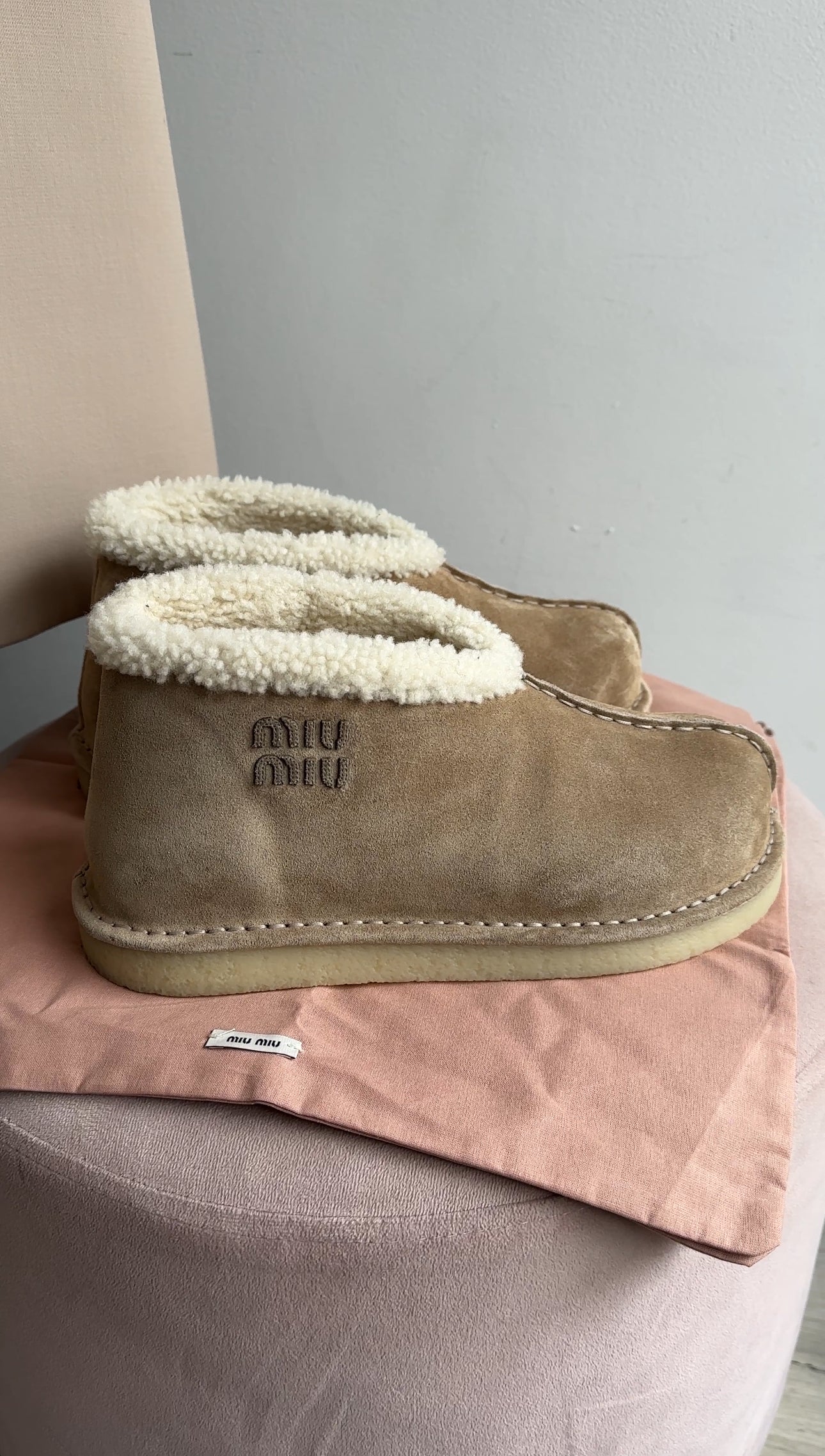 Miu Miu Beige Winter Shearling Boots - 37