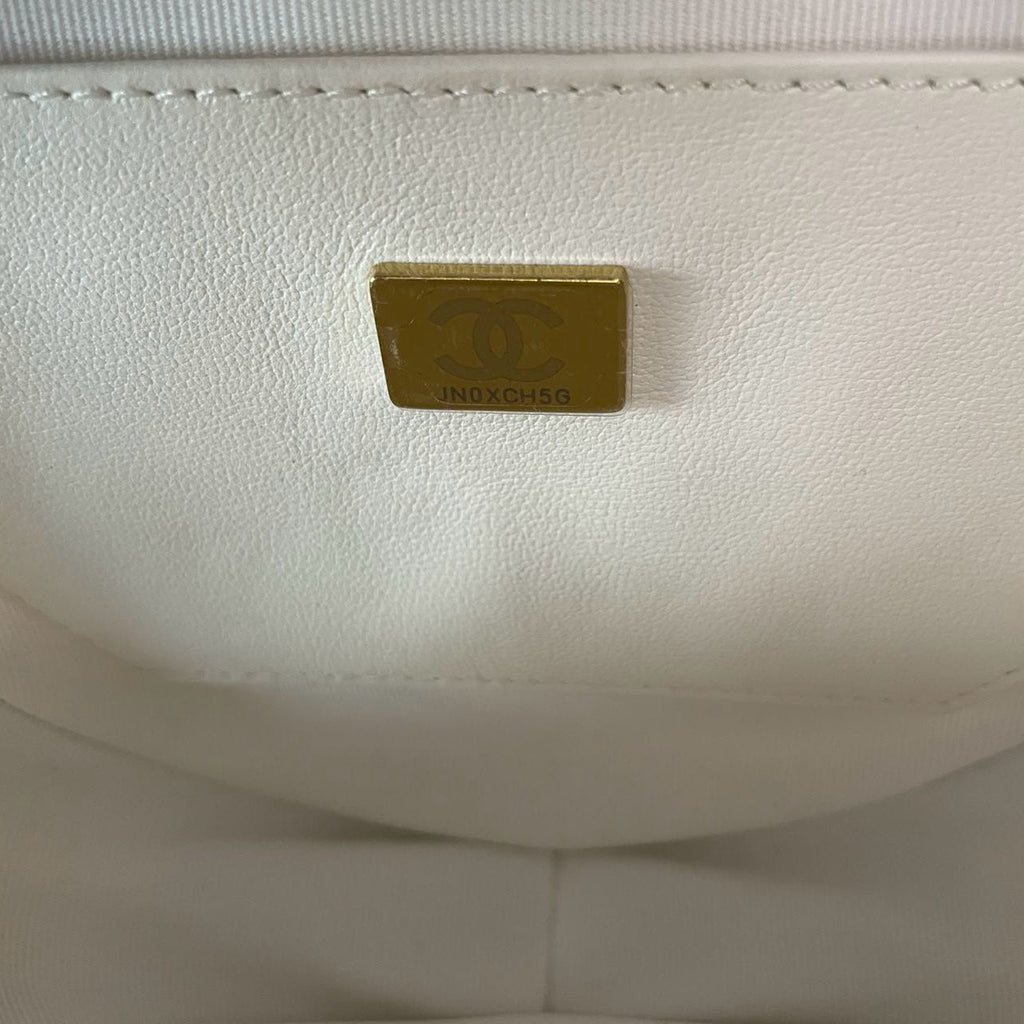 Chanel Big Heart Bag CC in Love Heart Clutch Large Size in White with Champagne Gold Hardware