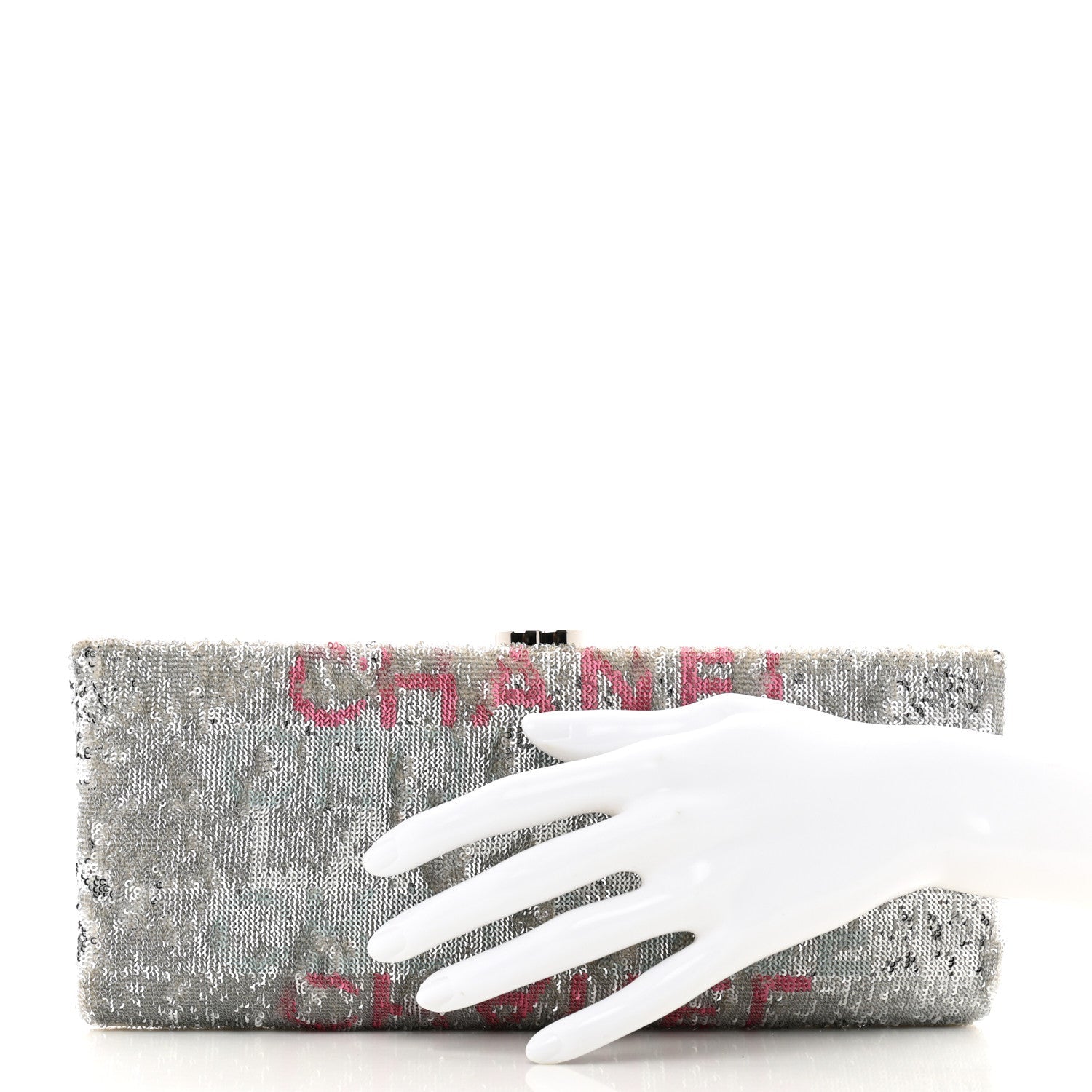 Sequin Satin Embroidered La Pausa Evening Clutch Silver Blue Pink