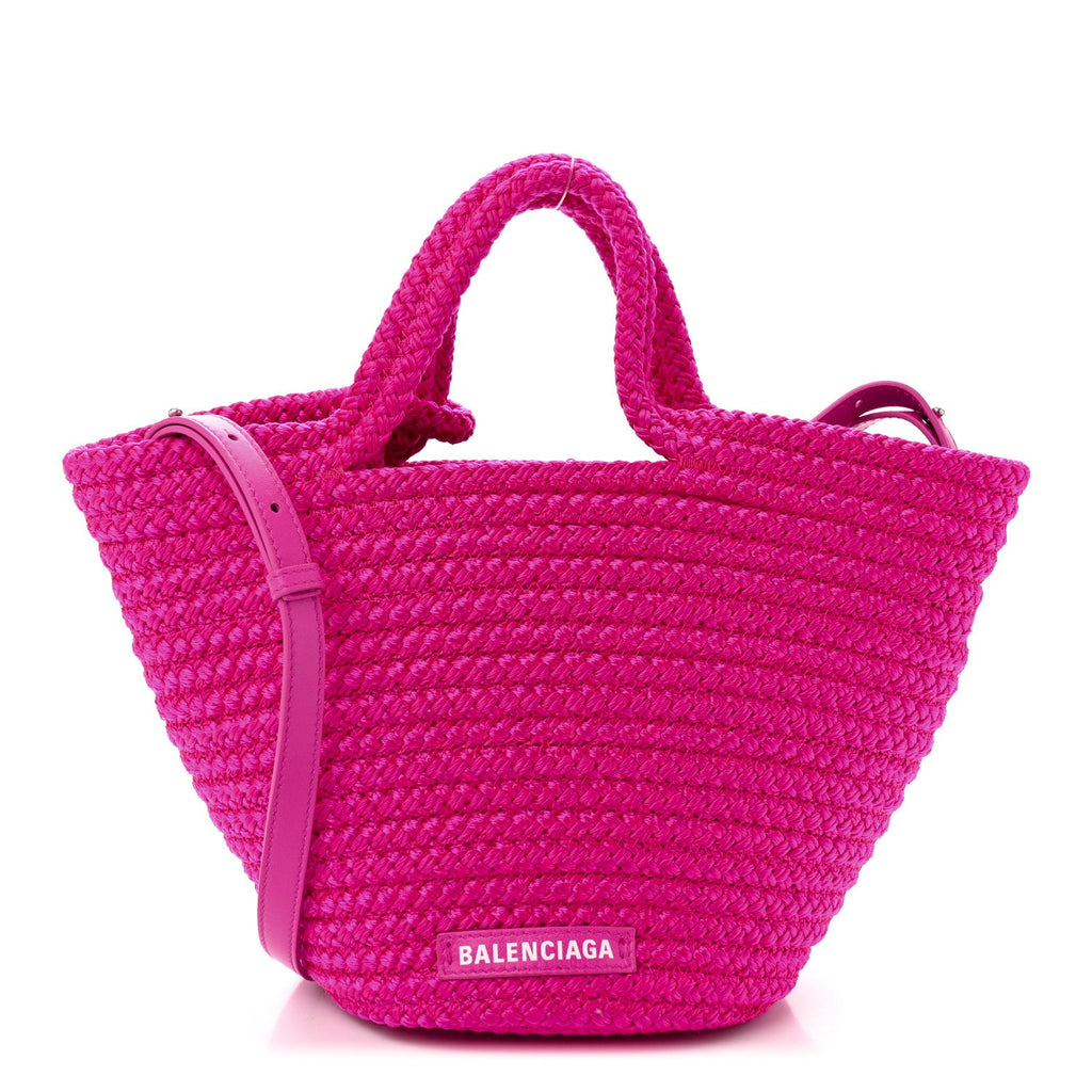 Nylon Lambskin Woven Small Ibiza Basket With Strap Lipstick Pink