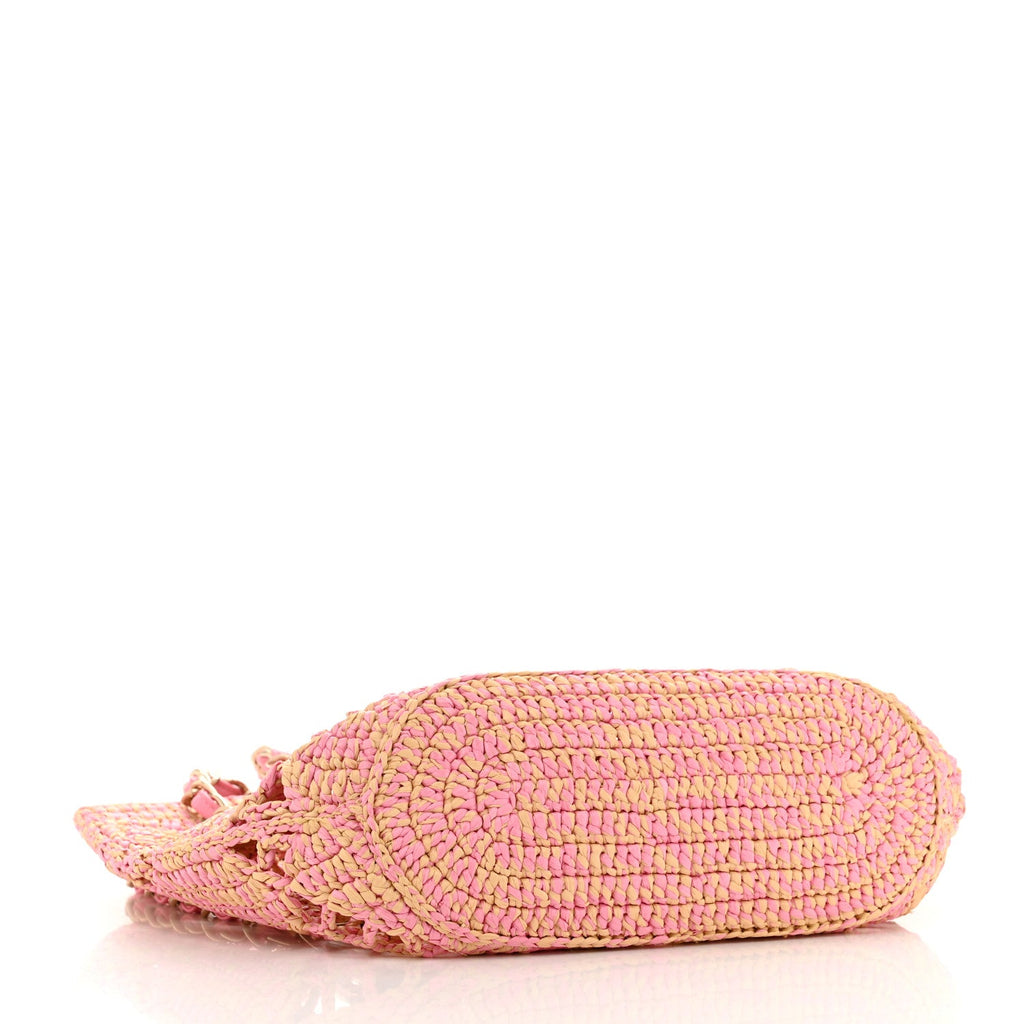 Raffia Effect Braided Small Shopping Bag Beige Pink