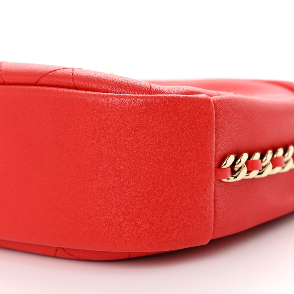 Goatskin Quilted Large Casual Trip Camera Case Bag Red