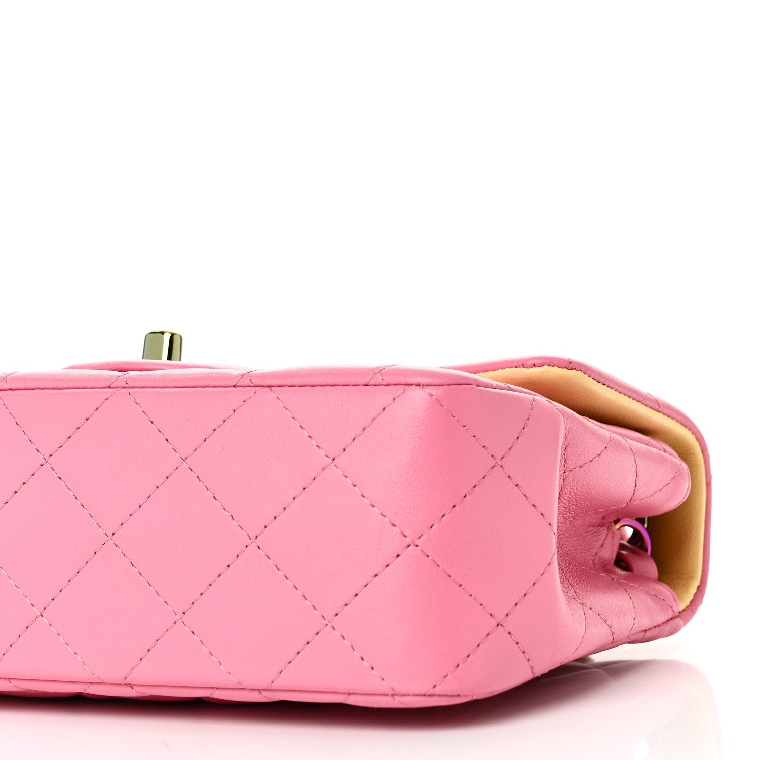 Lambskin Quilted Mini Rectangular Flap Pink Yellow