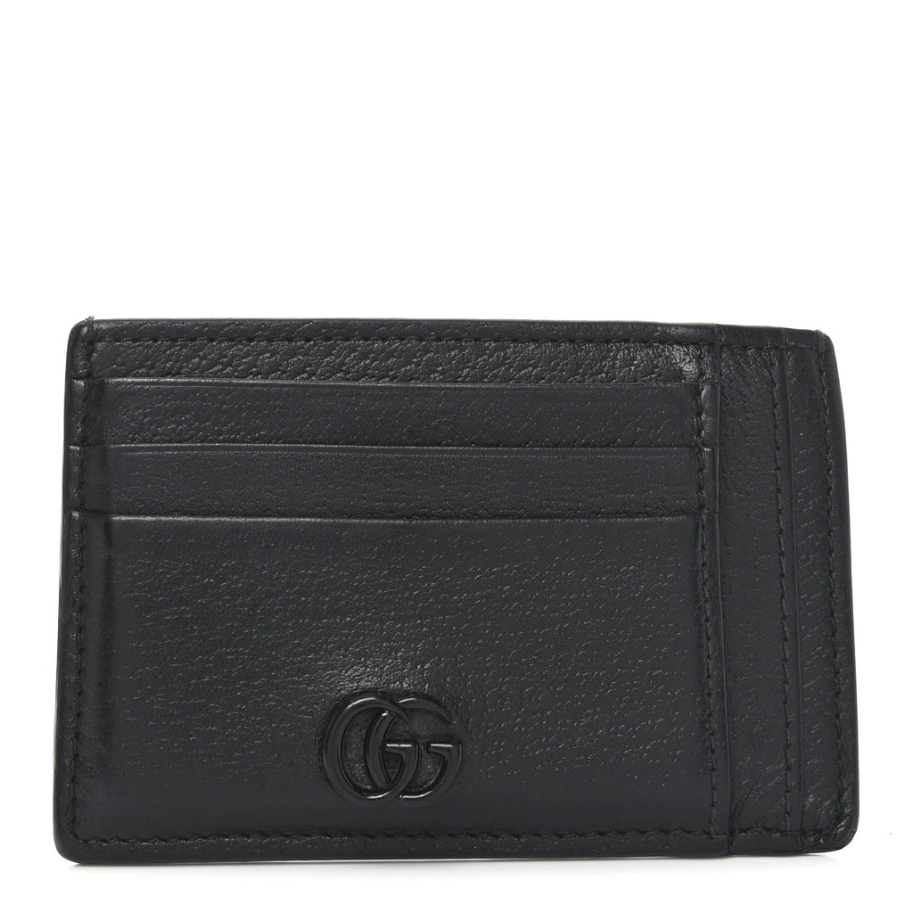 Textured Dollar Calfskin Resin Monochrome GG Marmont  Holder Black