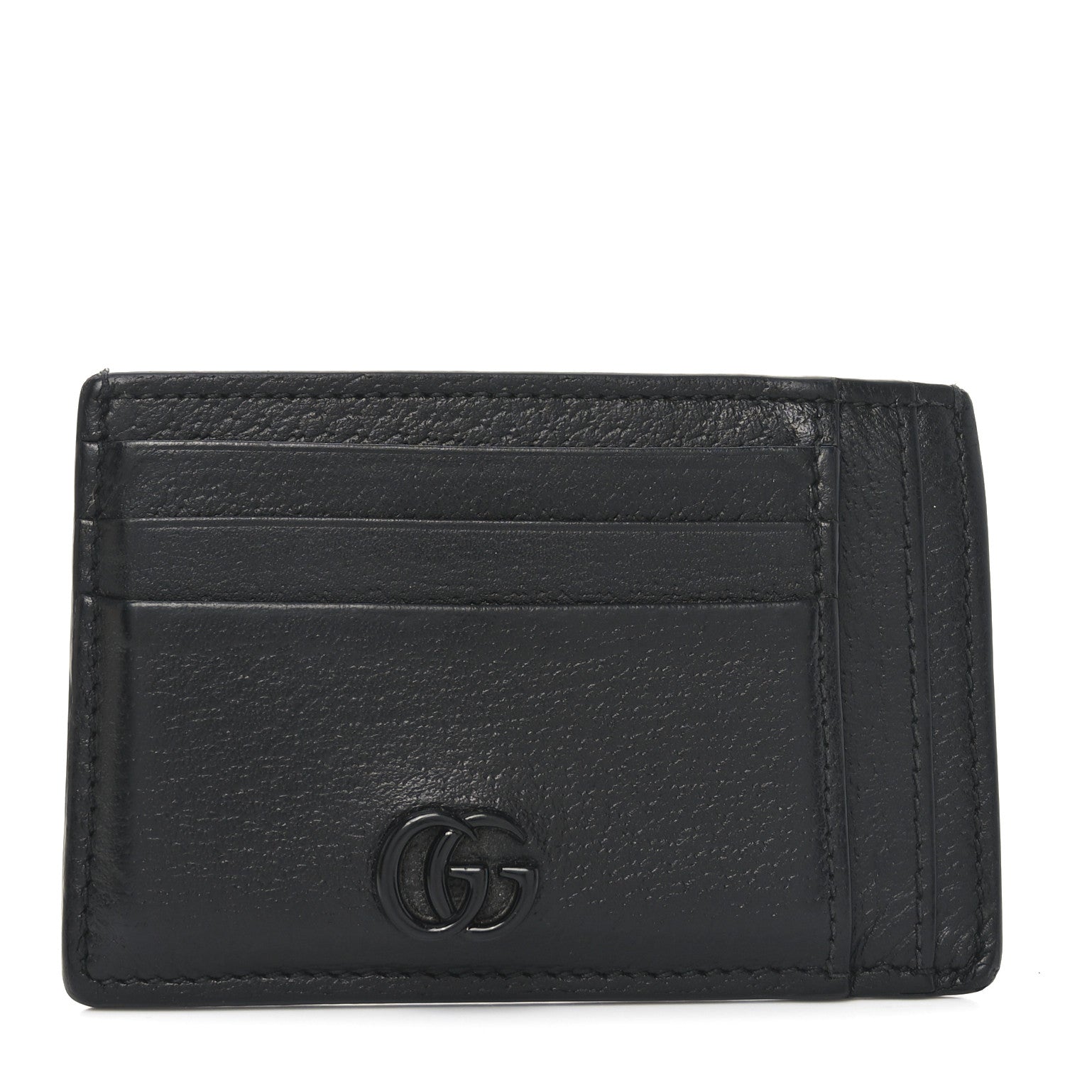 Textured Dollar Calfskin Resin Monochrome GG Marmont  Holder Black