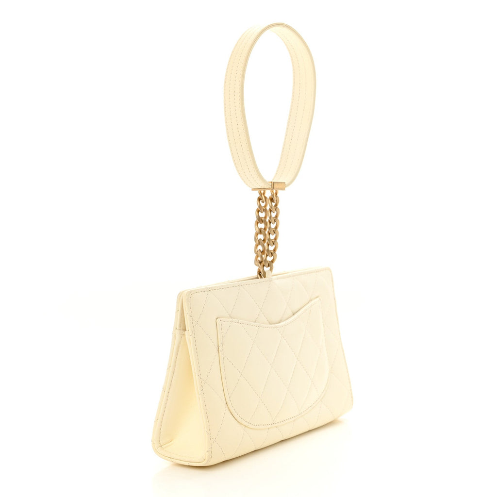 Lambskin Quilted Evening By The Sea Clutch  White
