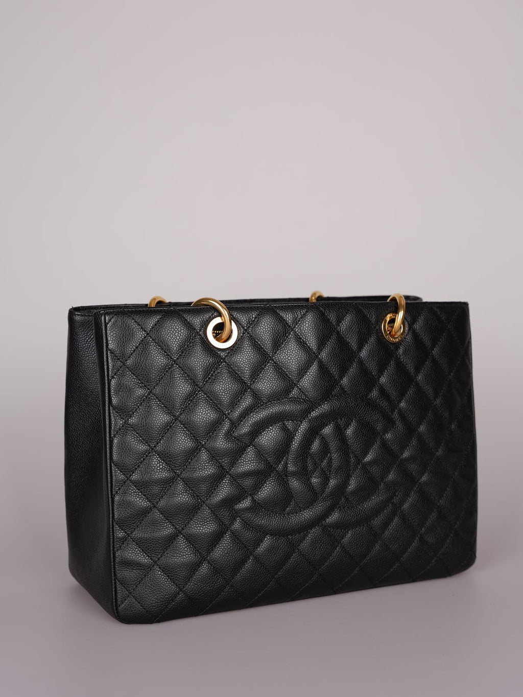 Chanel GST Medium Black Quilted Caviar Leather Tote Bag with Gold Hardware