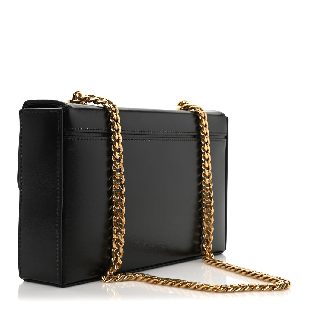Shiny Calfskin Triomphe Chain Box Bag Black