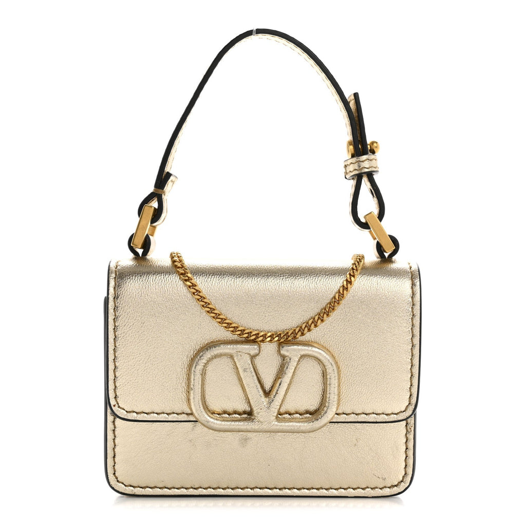 Metallic Calfskin Mini VSling Shoulder Bag Sahara