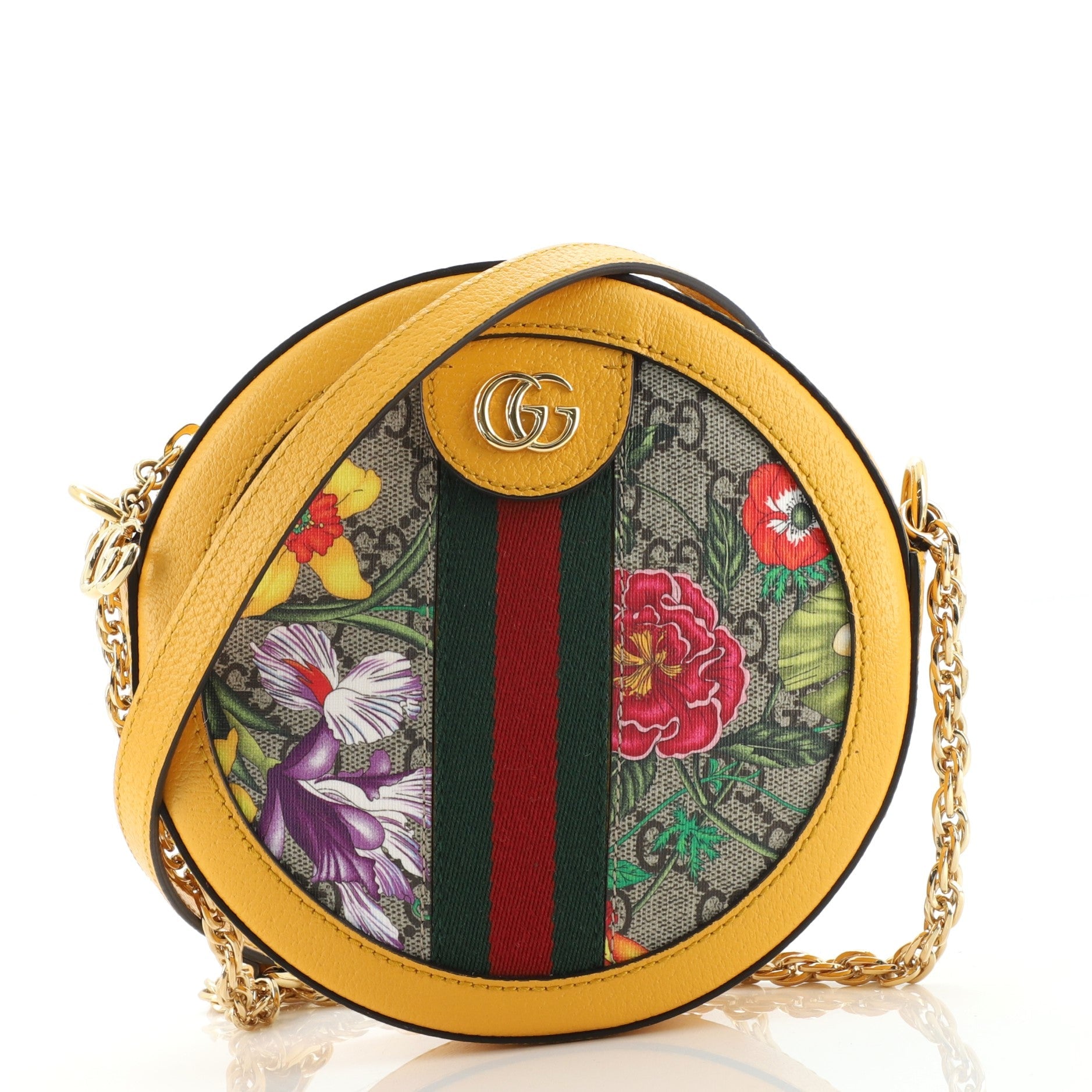 Ophidia Round Shoulder Bag Flora GG Coated Canvas Mini