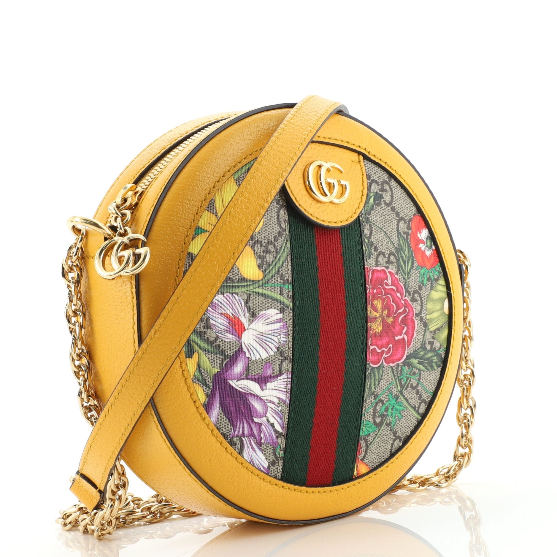 Ophidia Round Shoulder Bag Flora GG Coated Canvas Mini