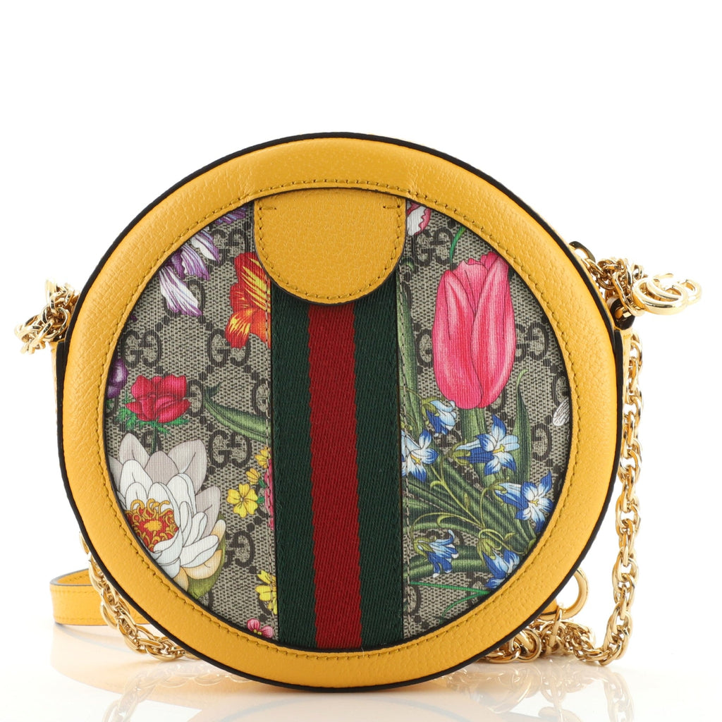 Ophidia Round Shoulder Bag Flora GG Coated Canvas Mini