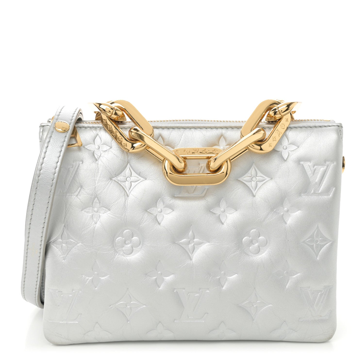 Lambskin Embossed Monogram Coussin BB Silver