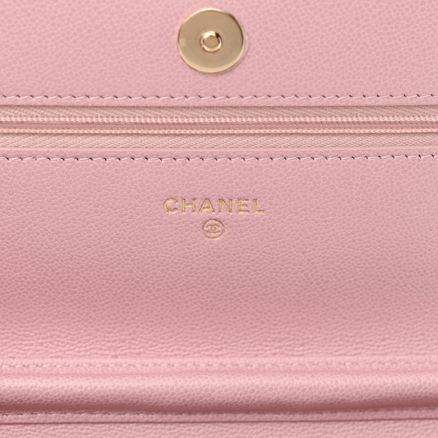 Caviar Quilted Studded CC Wallet on Chain WOC Light Pink
