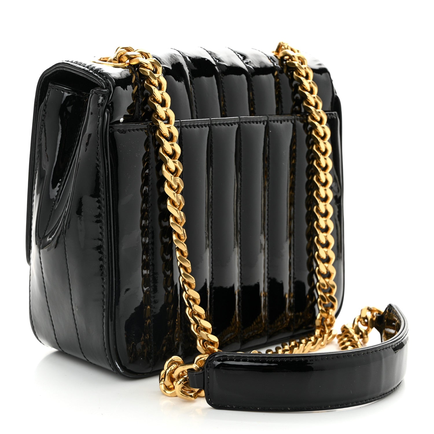 Patent Calfskin Matelasse Monogram Medium Vicky Chain Bag Black