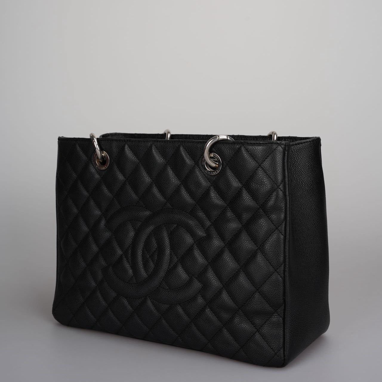 Chanel Black Grand Shopping Tote Black GST Bag in Caviar in Silver 2012