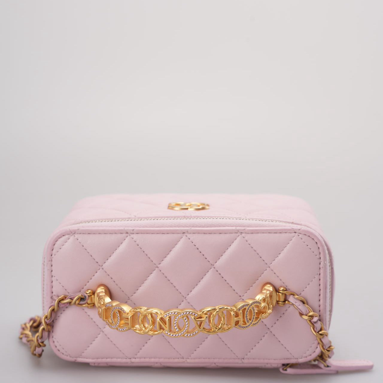 Chanel Vanity Case Pink Quilted Lambskin with Crystal Handle from 2024