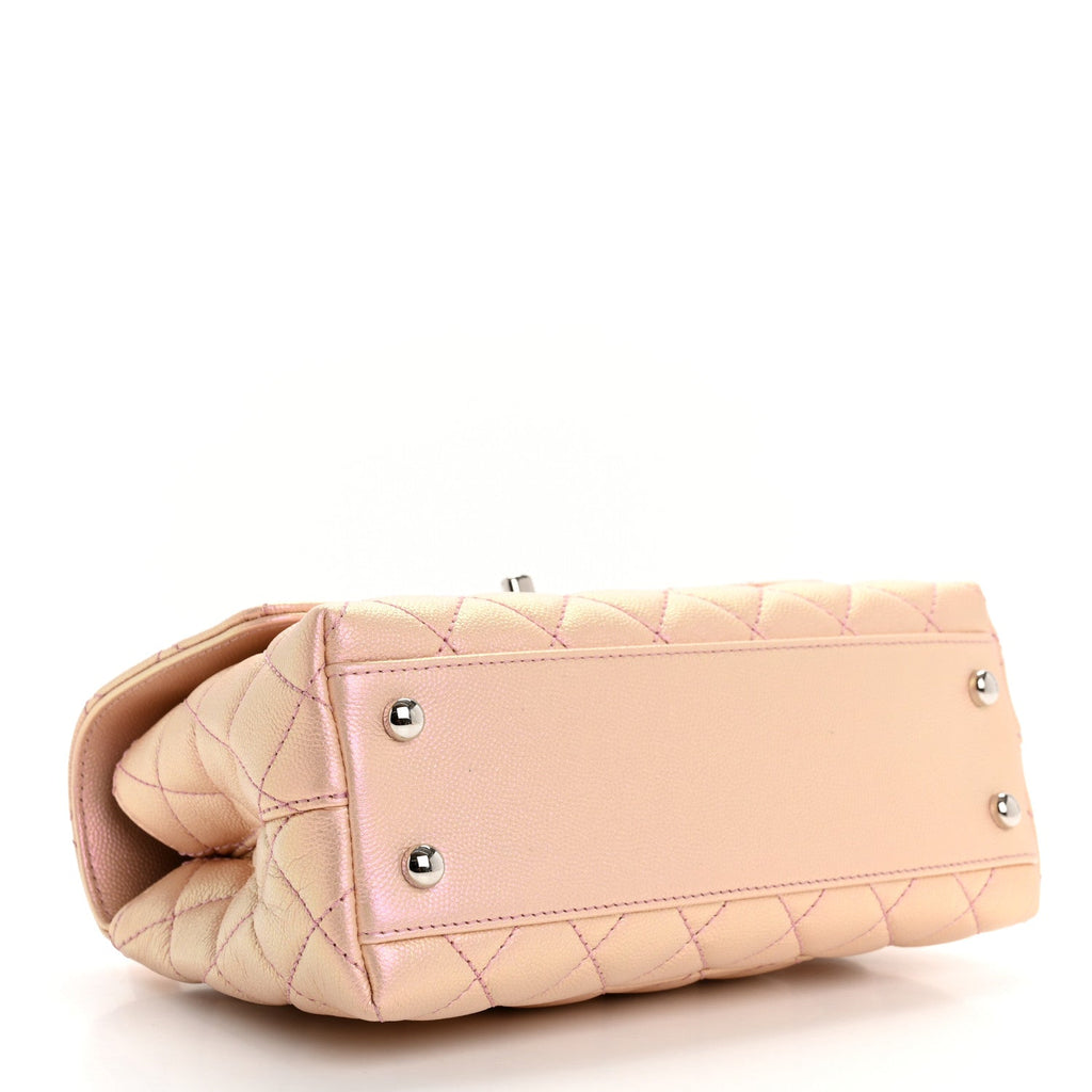 Iridescent Caviar Quilted Mini Coco Handle Flap Light Pink