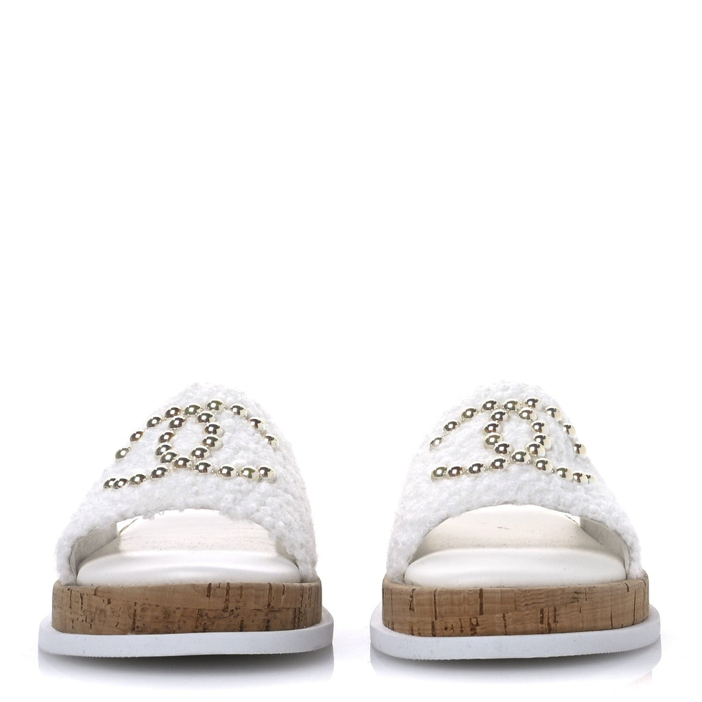 Fabric Pearl Cork CC Slip On Sandals 38 White