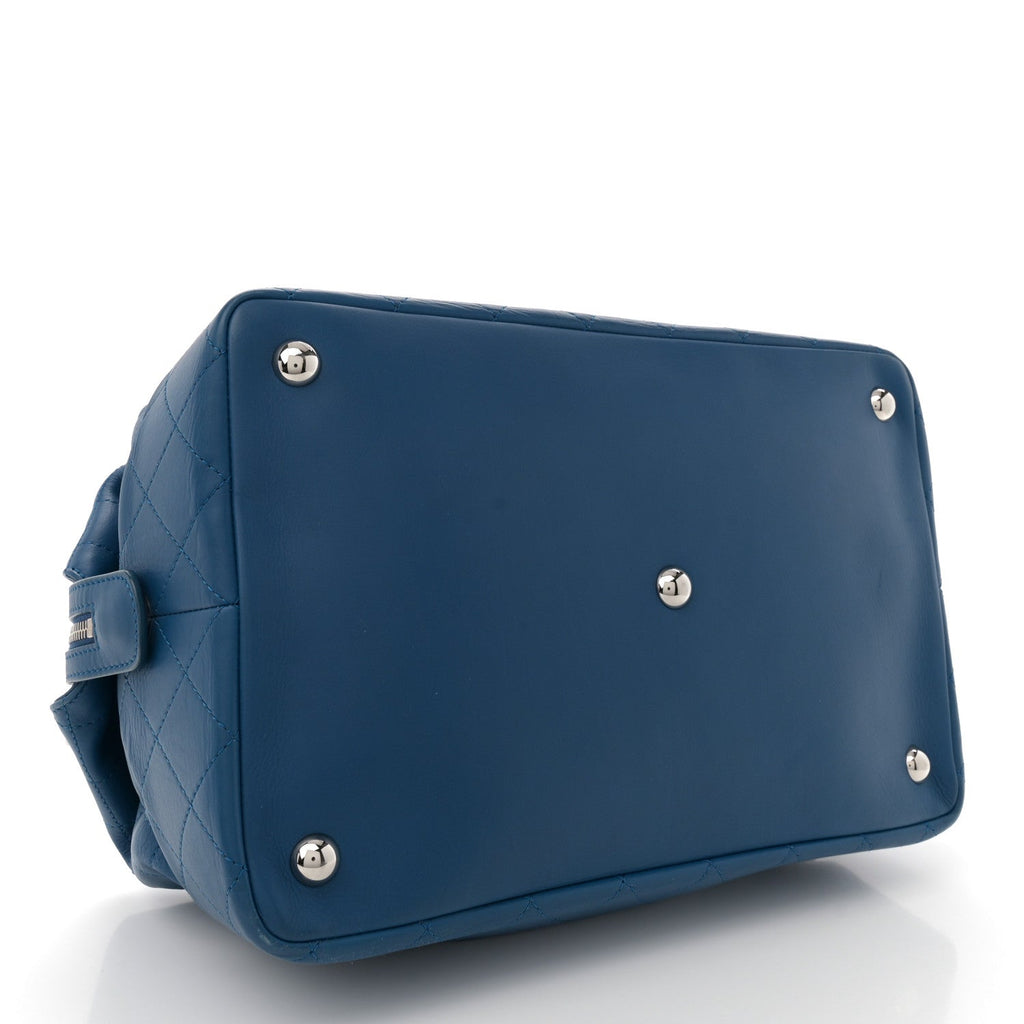Calfskin Stitched Large Bowling Bag Blue
