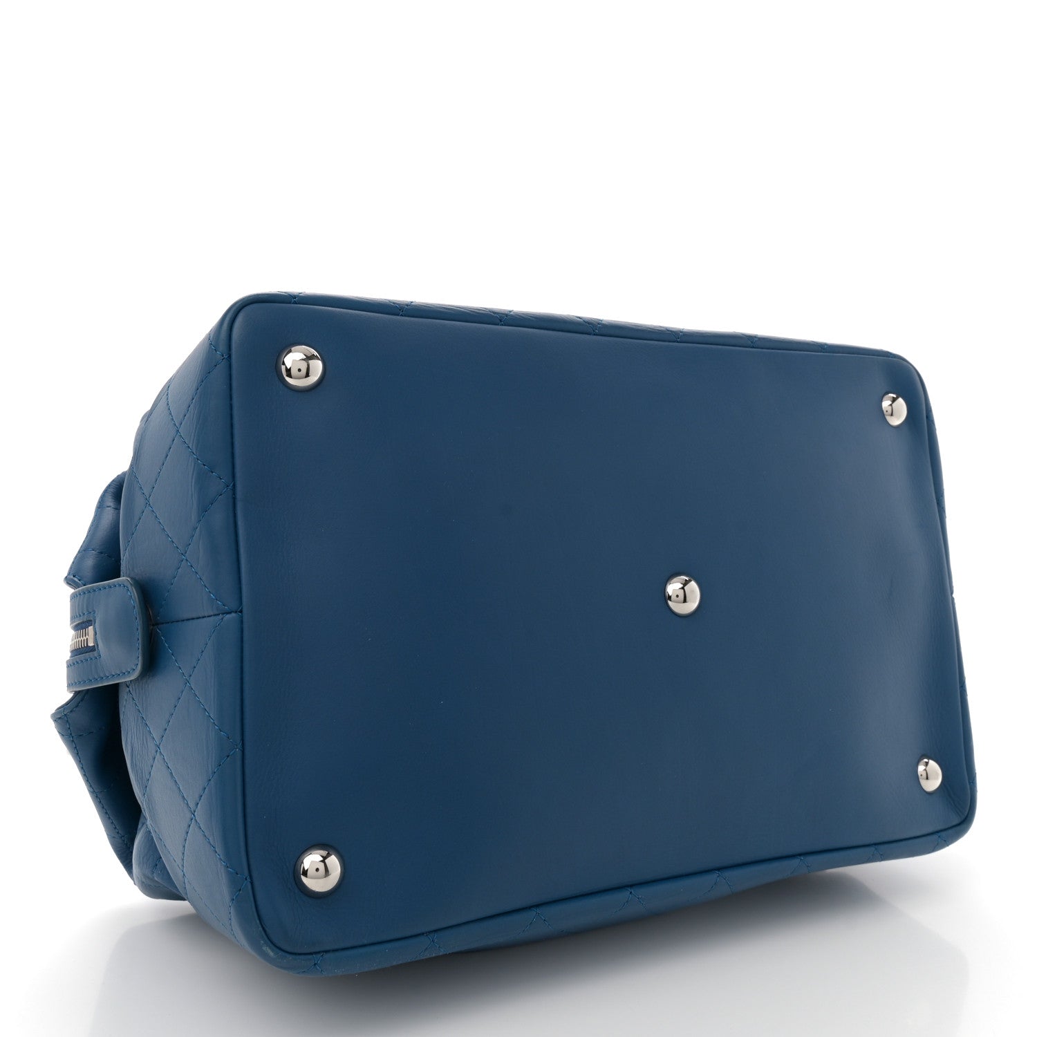 Calfskin Stitched Large Bowling Bag Blue