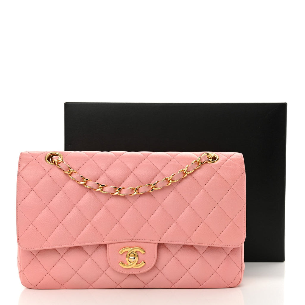 Caviar Quilted Medium Double Flap Pink