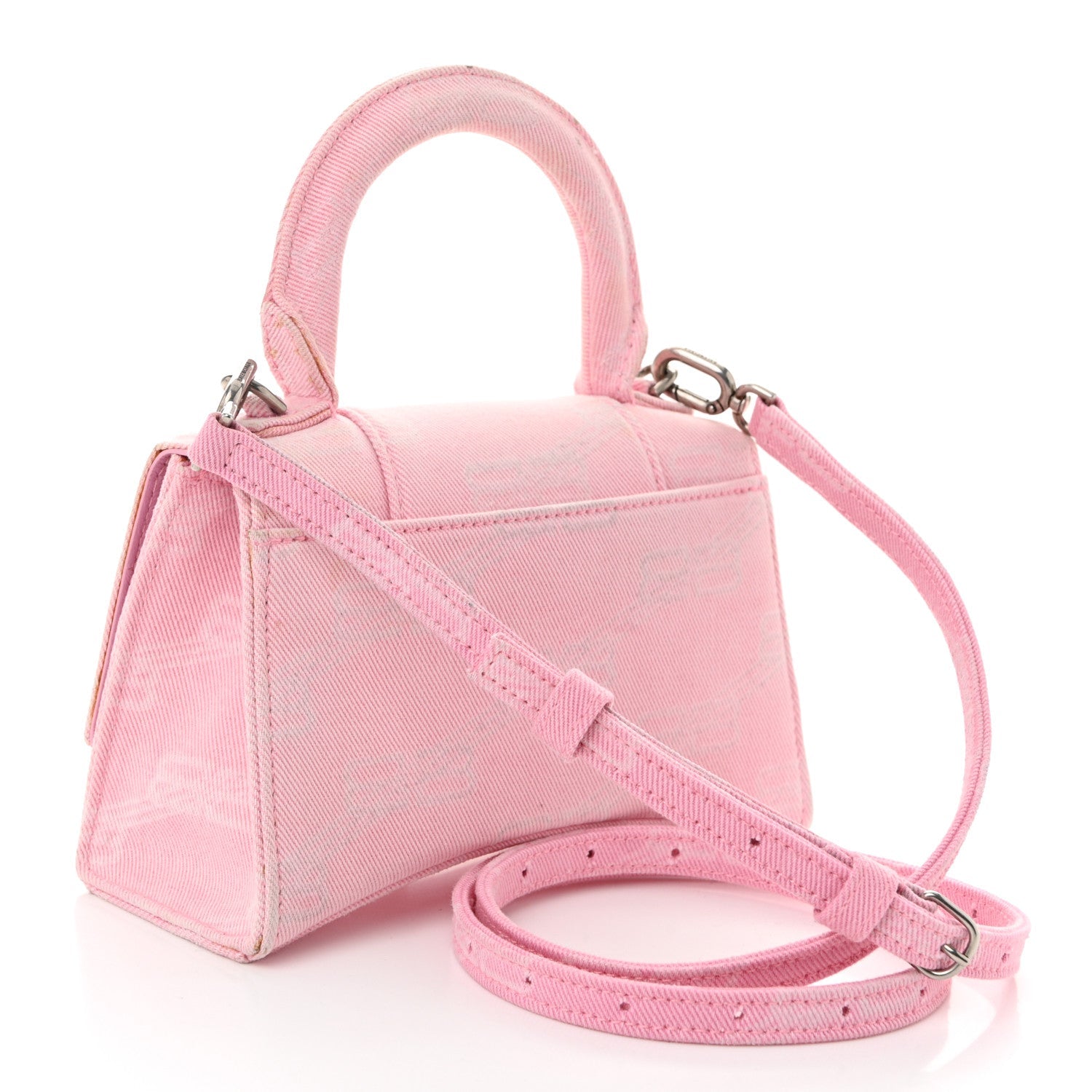 Washed Denim BB Monogram Hourglass Top Handle Bag XS Pink