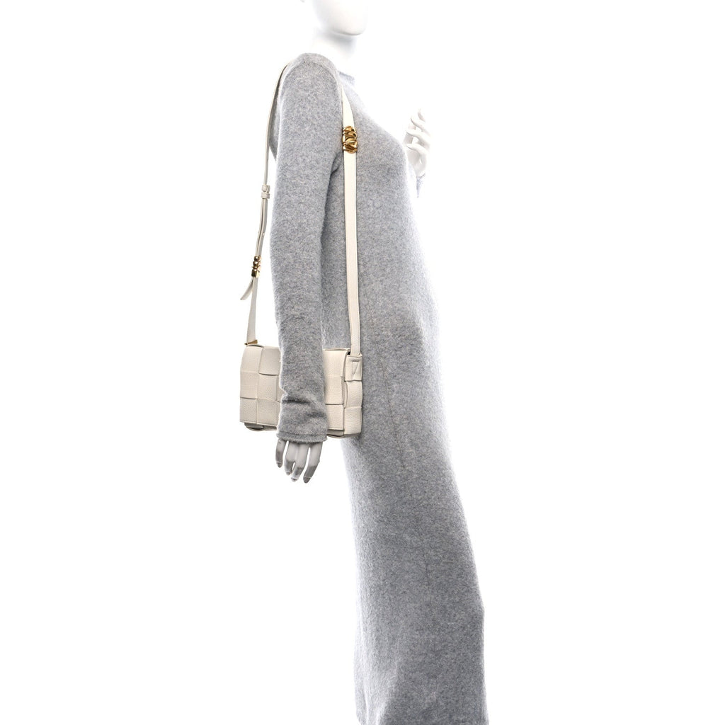 Grained Calfskin Maxi Intrecciato Cassette Crossbody Bag White