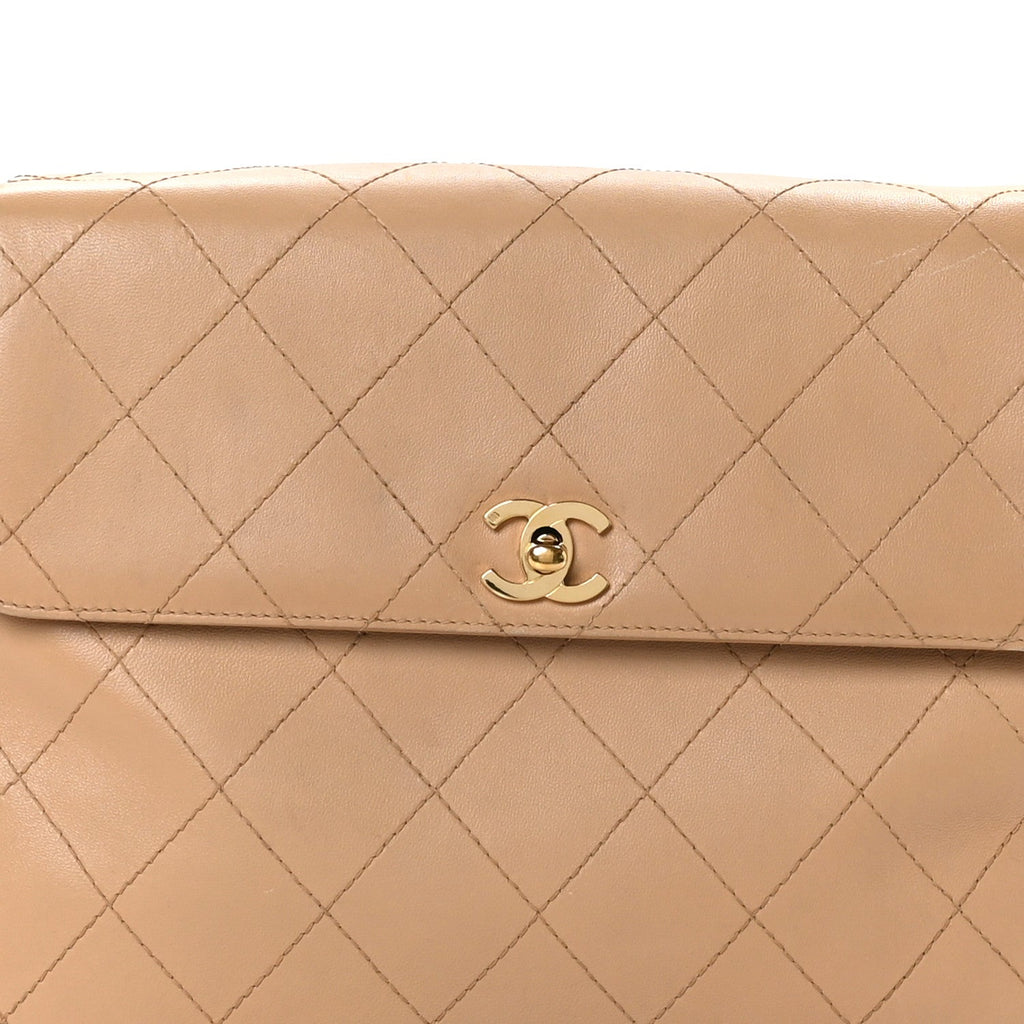Caviar Stitched Shoulder Flap Bag Beige