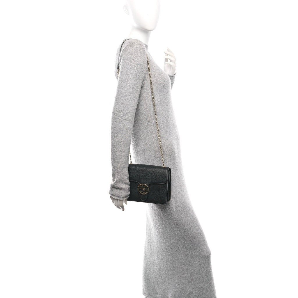 Dollar Calfskin Small Interlocking G Shoulder Bag Black