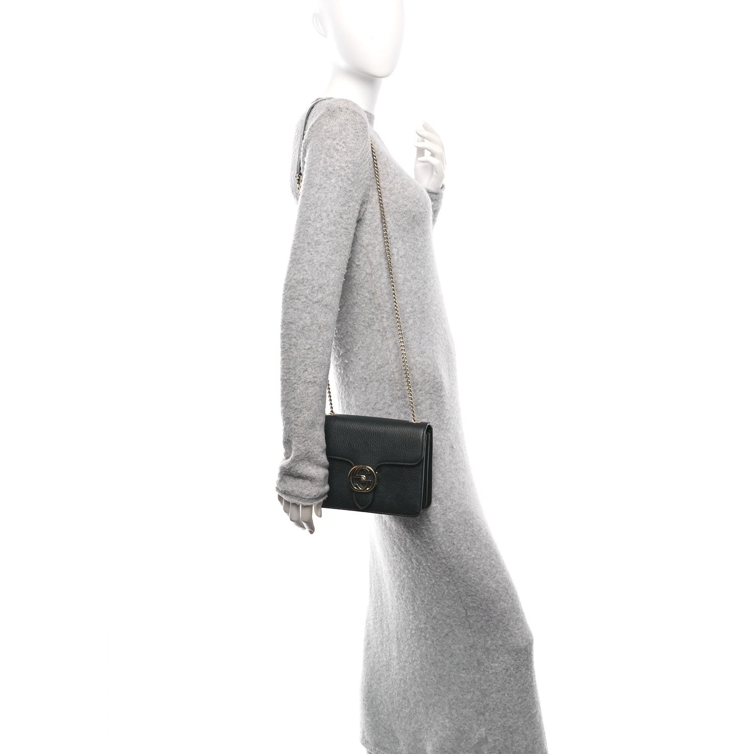 Dollar Calfskin Small Interlocking G Shoulder Bag Black