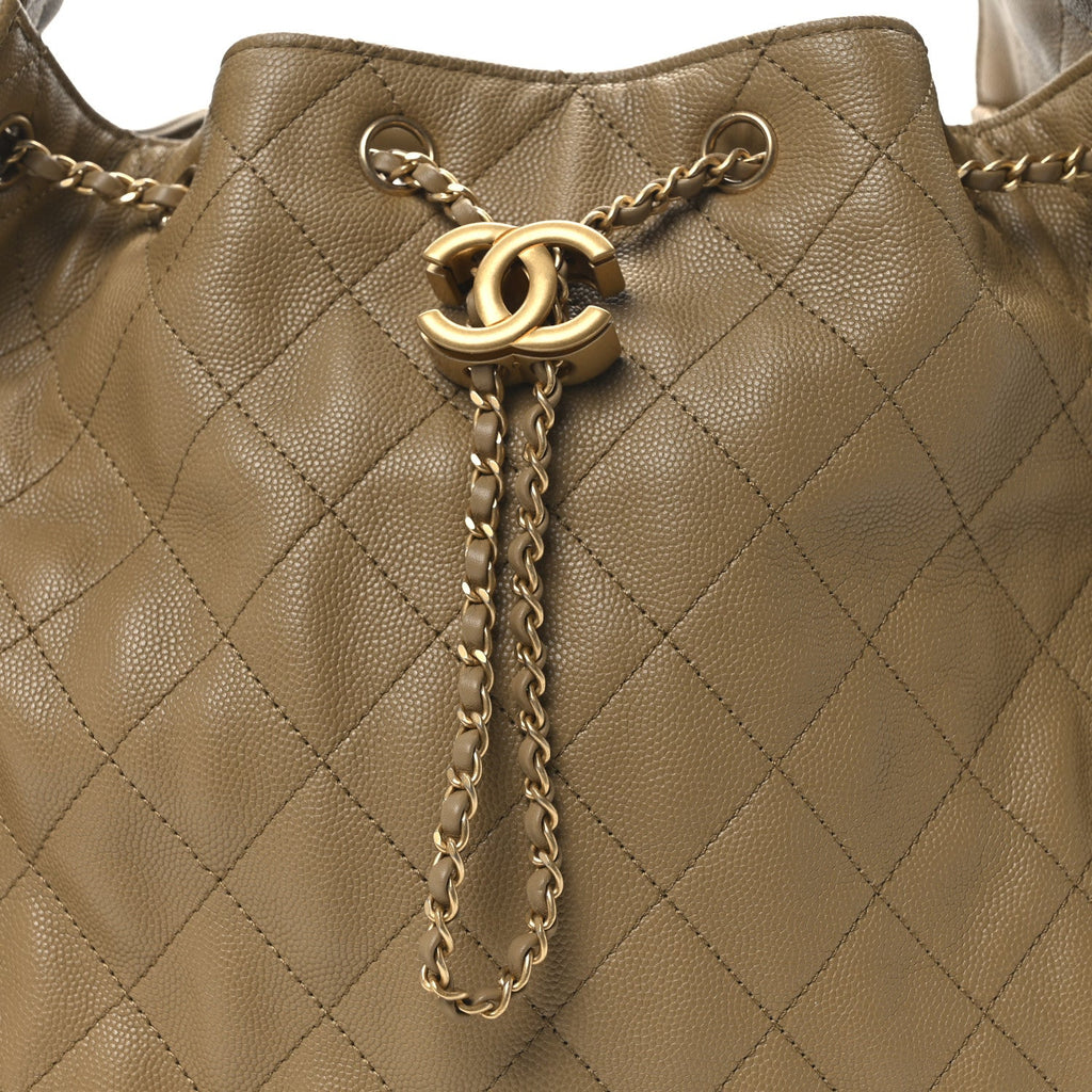 Caviar Quilted Medium Chanel 25 Handbag Dark Beige