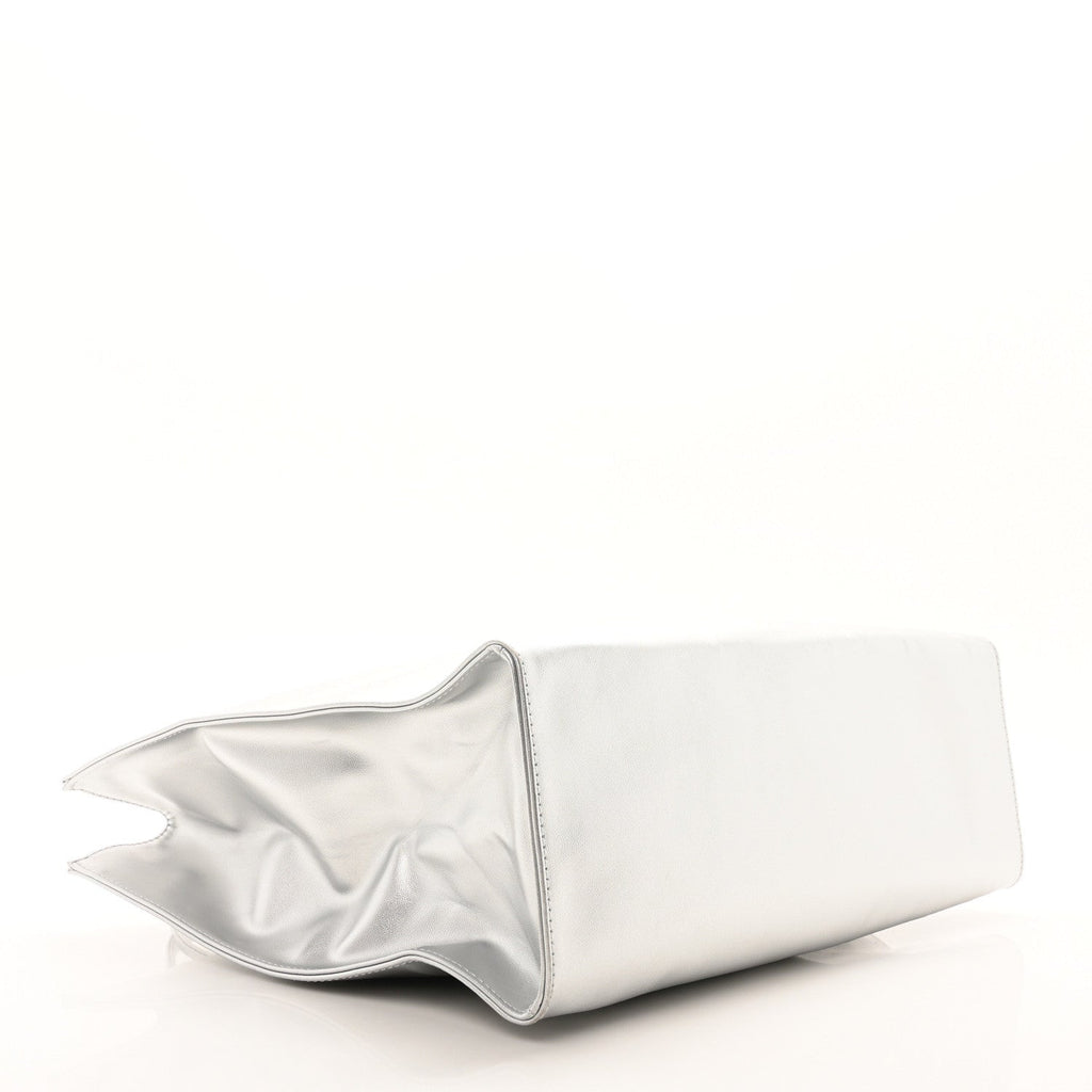 Metallic Vegan Leather Medium Shopping Bag Silver