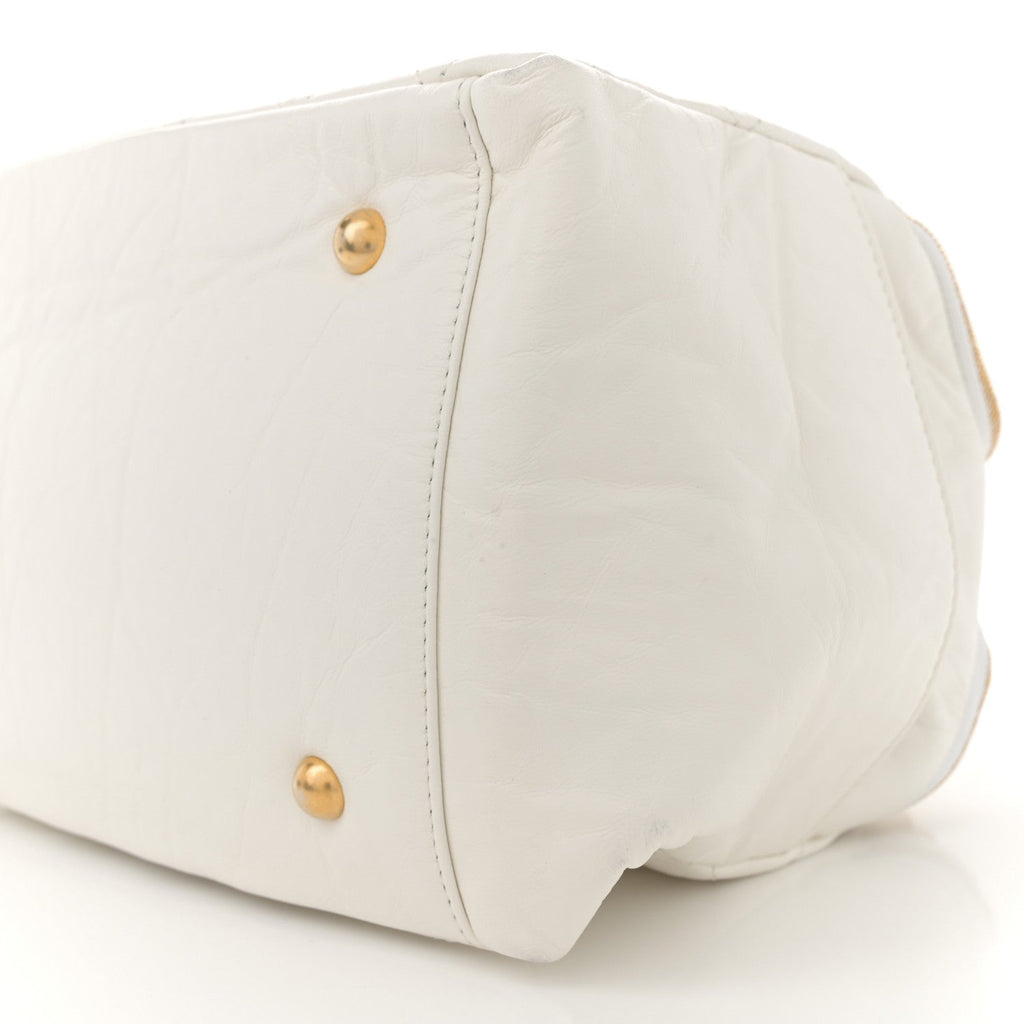 Aged Calfskin Quilted Double Sided Bowling Bag White
