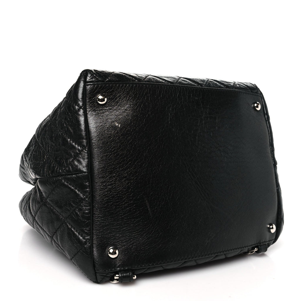 Glazed Calfskin Quilted Beijing Backpack Black