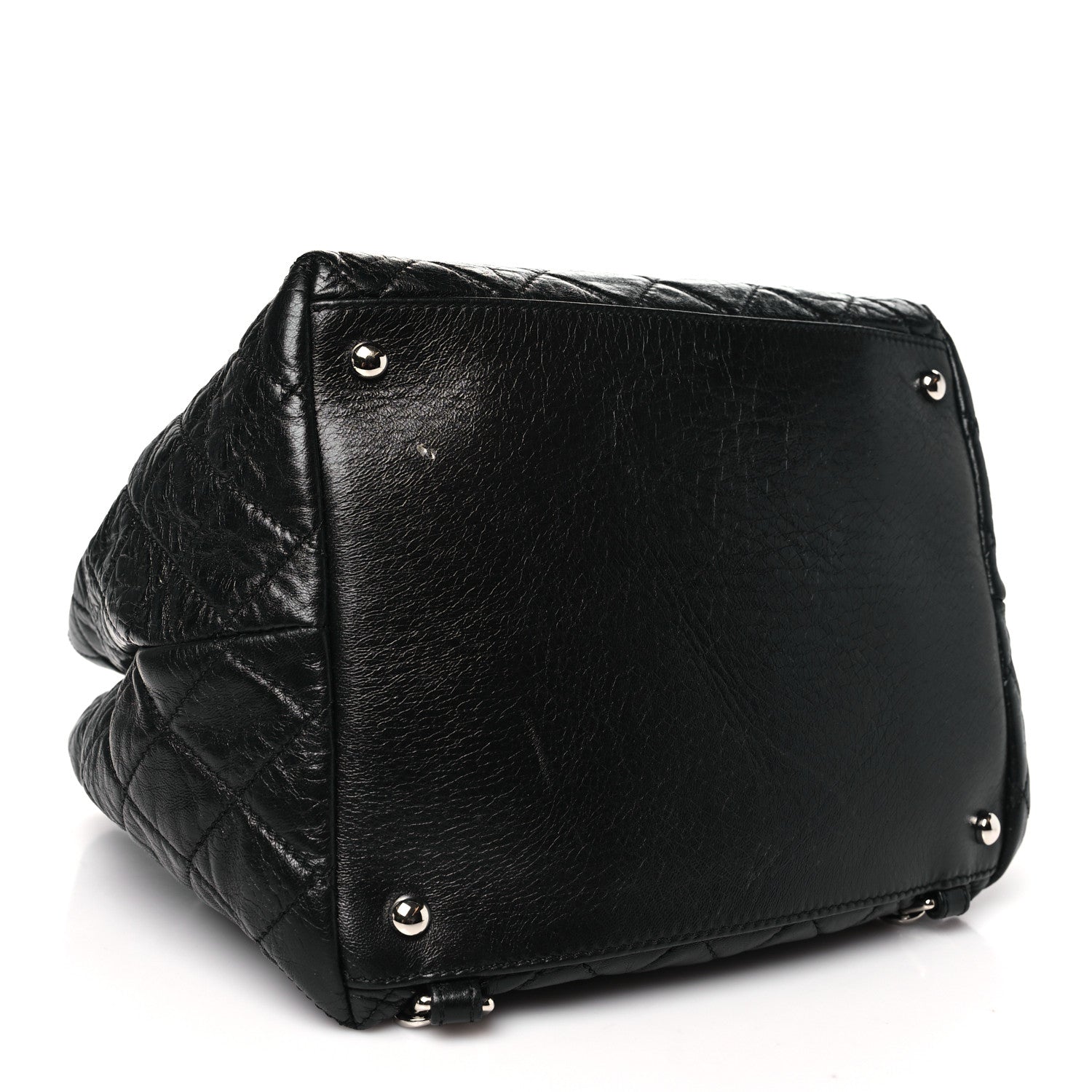 Glazed Calfskin Quilted Beijing Backpack Black