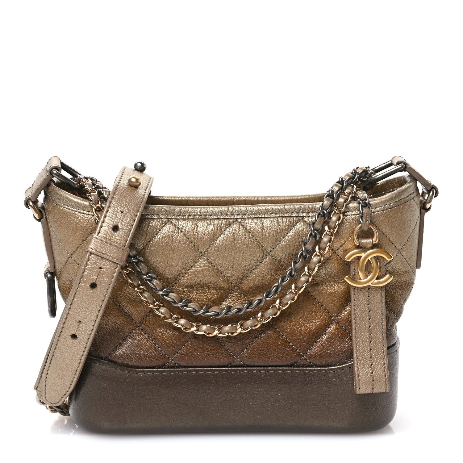 Metallic Goatskin Quilted Small Gabrielle Hobo Gold Bronze