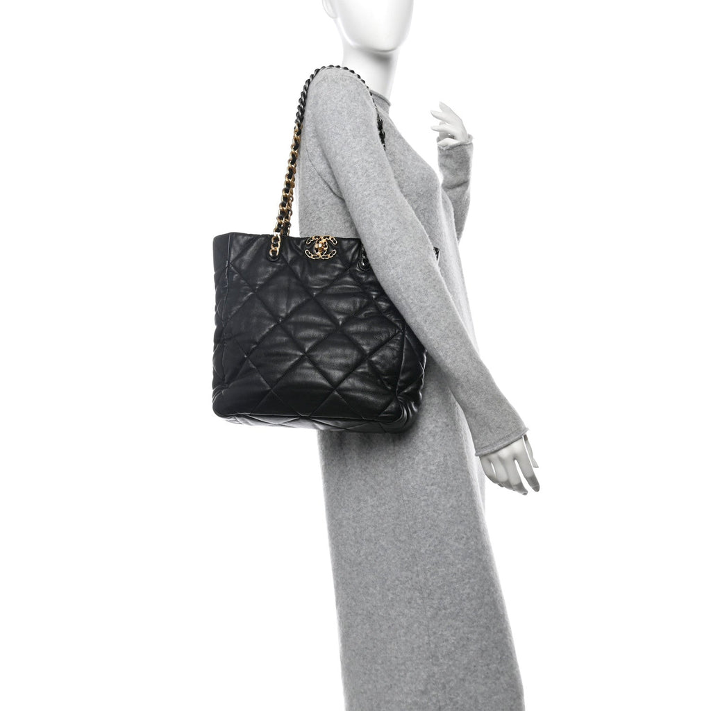 Lambskin Quilted Chanel 19 Shopping Bag Black